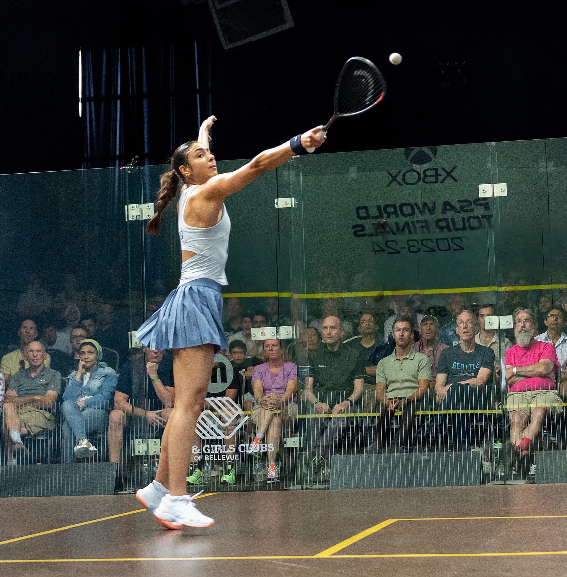 Hania El Hammamy competing at the 2023-24 PSA World Tour Finals in Bellevue